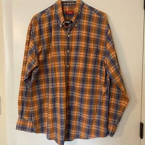 IZOD Men's Orange and Blue Plaid Shirt